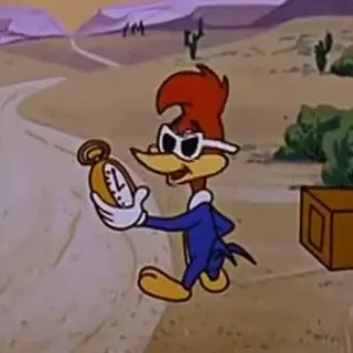 🕰 Woody Woodpecker 만화, 우디 우드페커, 시간, 회중 시계, 웃긴, 애니메이션 telegram sticker