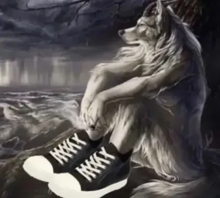 🚬 wolf, shoes, animal, sea, loneliness, mammal, fantasy telegram sticker
