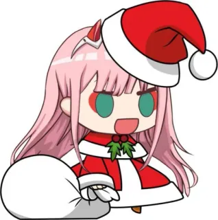 🎅 Zero Two Anime, Zero Two, Chibi, Noël, Bonnet de Père Noël whatsapp sticker
