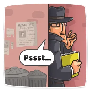 🕵 Pssst... detective, espía, sigiloso, secreto, shhh, dibujos animados, investigador telegram sticker