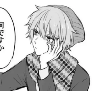 😒 何ですか anime, manga, chłopak, myślenie, szalik, pytanie telegram sticker