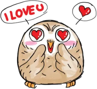 🤤 I LOVE U сова, любовь, сердце, милый, птица, мультфильм telegram sticker