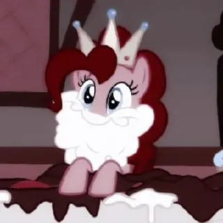 🎉 Pinkie Pie My Little Pony My Little Pony, Pinkie Pie, Kreskówka, Kucyk, Korona, Czekolada, Deser telegram sticker