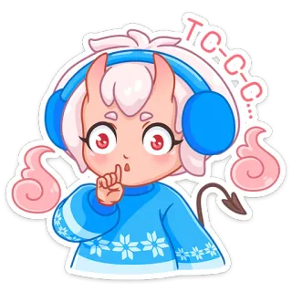 🤫 T-C-C-C... démon, mignon, dessin animé, casque audio, rose, bleu, chibi, animé whatsapp sticker