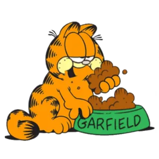 😋 Garfield GARFIELD cat, cartoon, orange, food, bowl whatsapp sticker