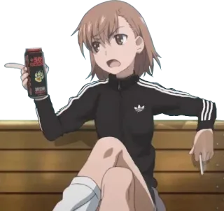 😒 +50% ENERGY DRINK アニメ, 女の子, エナジードリンク, 飲んでいる, 座っている telegram sticker