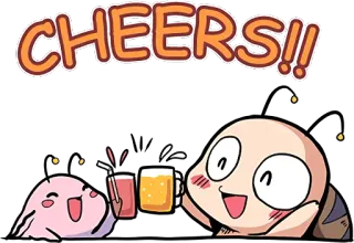 🍻 CHEERS!! salud, celebración, brindis, fiesta, bebiendo, amistad, dibujo, lindo whatsapp sticker