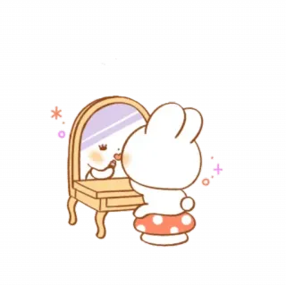 💄 dessin animé, lapin, miroir, maquillage, mignon, animal whatsapp sticker