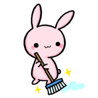 😙 lapin, nettoyage, balai, mignon, animal, kawaii whatsapp sticker