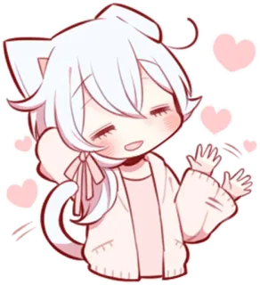 👋 Чиби, Аниме, Кошачьи ушки, Милый, Сердечки, Каваий telegram sticker
