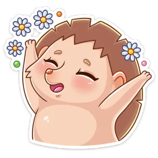 ☺️ hedgehog, animal, cartoon, cute, happy, flowers whatsapp sticker