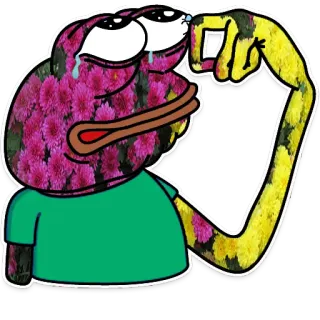 😿 Pepe the Frog Pepe de Kikker, verdrietig, huilen, meme, internetmeme, bloem, bloemen telegram sticker