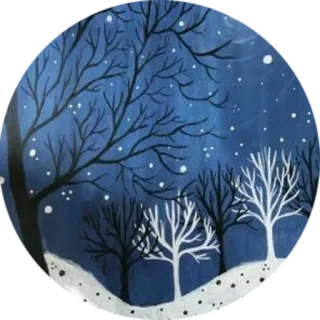🌳 winter, snow, trees, night, landscape, painting, nature whatsapp sticker