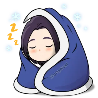 😴 @maydroid sleeping, cozy, winter, cartoon, cute, blanket, sleepy telegram sticker