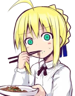 😶 Аниме, Еда, Палочки, Блондинка, Манга telegram sticker