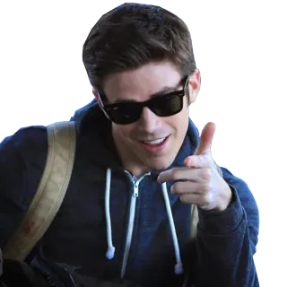 😉 Barry Allen The Flash super-héros, lunettes, télé, montrer du doigt, joyeux whatsapp sticker