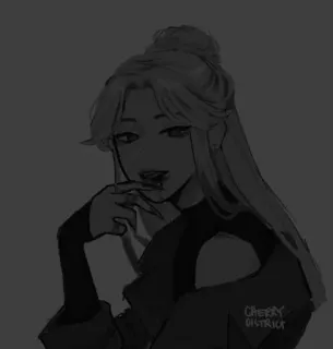 🗝 CHERRY DISTRICT femme, croquis, portrait, cheveux, dessin telegram sticker