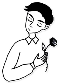🌹 Mann, Rose, Illustration, Sticker, Schwarzweiß, Ästhetik whatsapp sticker