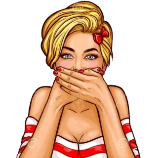 🙊 Frau, blond, Pop Art, rot, weiß, Aufkleber telegram sticker