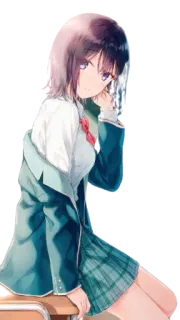 😇 Anime, Ragazza, Uniforme scolastica, Carina, Ritratto, Adolescente, Seduta telegram sticker