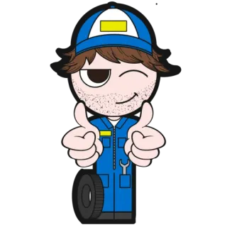 👍 mecânico, polegar para cima, desenho animado, chave inglesa, reparação de carro, carro telegram sticker