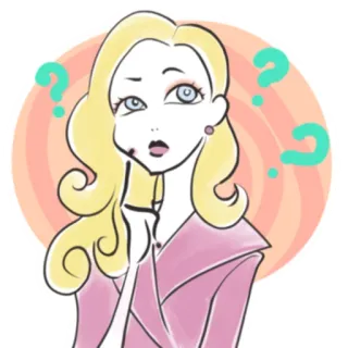 🤔 phụ nữ, dấu chấm hỏi, đang suy nghĩ, bối rối, tóc vàng, bộ đồ màu hồng telegram sticker