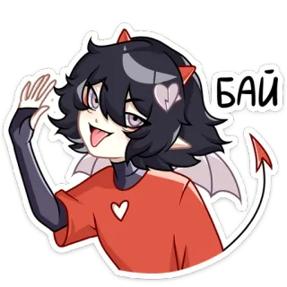 👋 БАЙ Anime, Mignon, Démon, Coeur, Salut telegram sticker