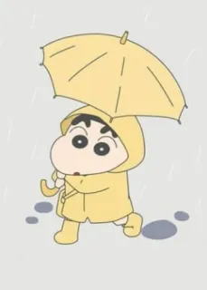 🌧 Shin-chan Crayon Shin-chan อนิเมะ, การ์ตูน, ฝน, ร่ม, สีเหลือง telegram sticker