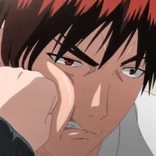 🥢 anime, triste, capelli rossi, primo piano, pensieroso telegram sticker