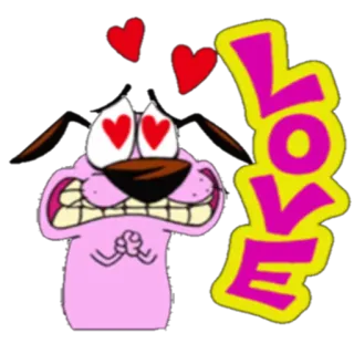 😍 Courage Courage the Cowardly Dog LOVE amour, dessin animé, chien, coeurs, série TV, animation telegram sticker