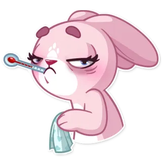 🤒 enfermo, conejo, termómetro, enfermo, dibujos animados, rosa, animal telegram sticker