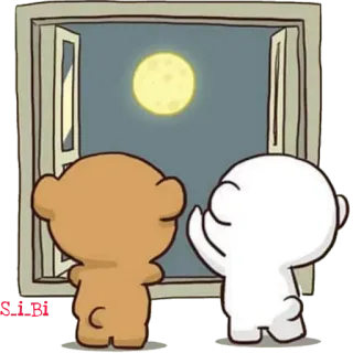 🌘 orsi, luna, finestra, carino, cartoni animati telegram sticker