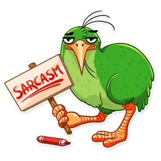 😐 SARCASM pájaro, sarcasmo, letrero, verde, animal whatsapp sticker