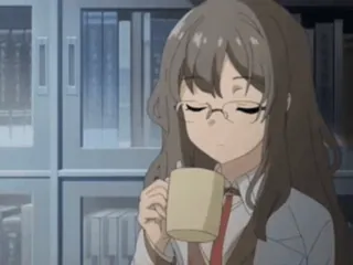 🌟 Anime, Garota, Café, Livros, Óculos telegram sticker