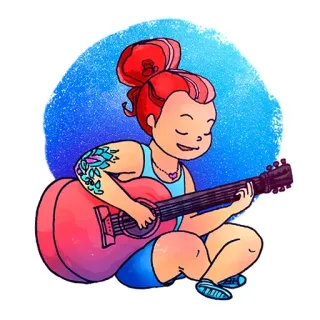 🎵 девушка, гитара, музыка, татуировка, сидит, инструмент whatsapp sticker