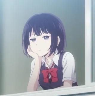 🖇 animé, fille, ennuyée, fenêtre telegram sticker