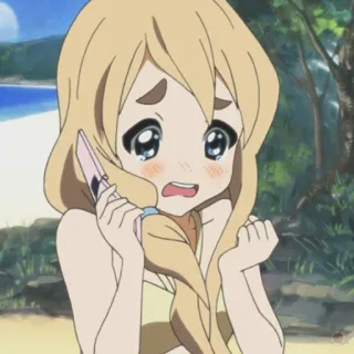 😢 anime, ragazza, piangere, triste, telefono, spiaggia, cartone animato whatsapp sticker