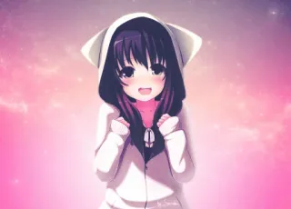 ❤ Anime, Desenho animado, Garota, Fofa, Kawaii, Moletom com capuz, Orelhas de gato, Mangá telegram sticker
