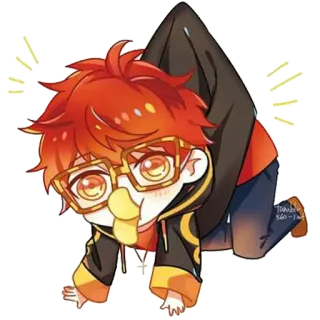 😙 707 Mystic Messenger anime, chibi, cute, glasses, funny, fanart telegram sticker