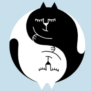 ☯ cat, yin yang, black and white, animal, illustration, sticker, cute telegram sticker