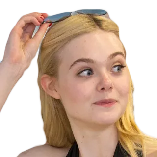 😐 femme, lunettes de soleil, portrait, cheveux blonds, Elle Fanning, actrice telegram sticker