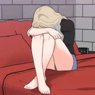 😩 triste, femme, pleurs, déprimée, contrariée, seule, assise telegram sticker