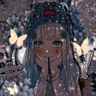 🖤 HK416 Fille anime, Pétillant, Mignon, Triste, HK416, Papillon, Art numérique telegram sticker