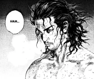 ⚔ Miyamoto Musashi Vagabond HMM... manga, samurái, musashi, pensativo, pensando whatsapp sticker