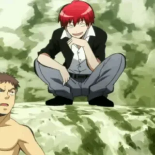 🎈 Karma Akabane Assassination Classroom Anime, Desenho animado, Karma Akabane, Assassination Classroom, cabelo ruivo, agachado whatsapp sticker