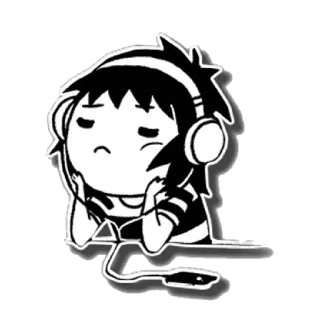 🤘 漫画, ヘッドホン, 音楽, 聴く, 悲しい, チル, エモ, キャラクター telegram sticker