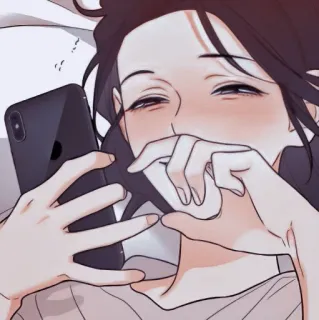🍨 woman, phone, bed, lying down, smile, happy telegram sticker