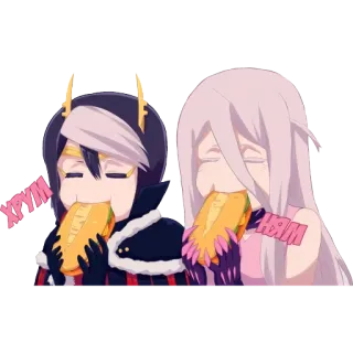 🥖 ХРУМ, НЯМ eating, sandwich, anime, friends, cartoon telegram sticker