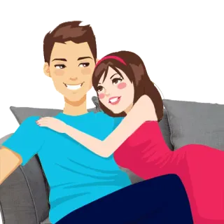 👐 カップル, 愛, 関係, 漫画, ロマンス, ソファ, 抱きしめる telegram sticker