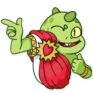👍 mostro, cartone animato, carino, fantasy, verde, cuore, personaggio telegram sticker